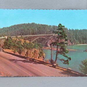 Vintage Postcard - Canoe and Deception Pass Bridges Washington - Dexter Press